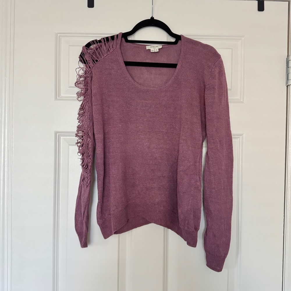 Helmut Lang Mauve Sweater with Fringe Sleeve Detail, size Small